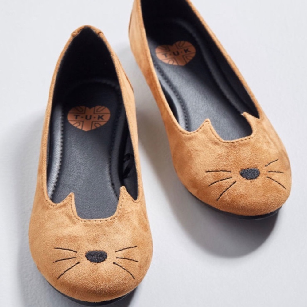 Embroidered Cat Face Flats
